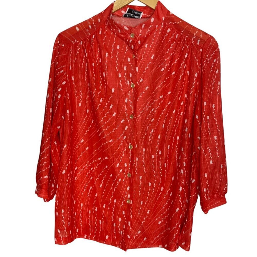 Vintage‎ Alamode of California Women's L Blouse Red White Floral Patterned Retro